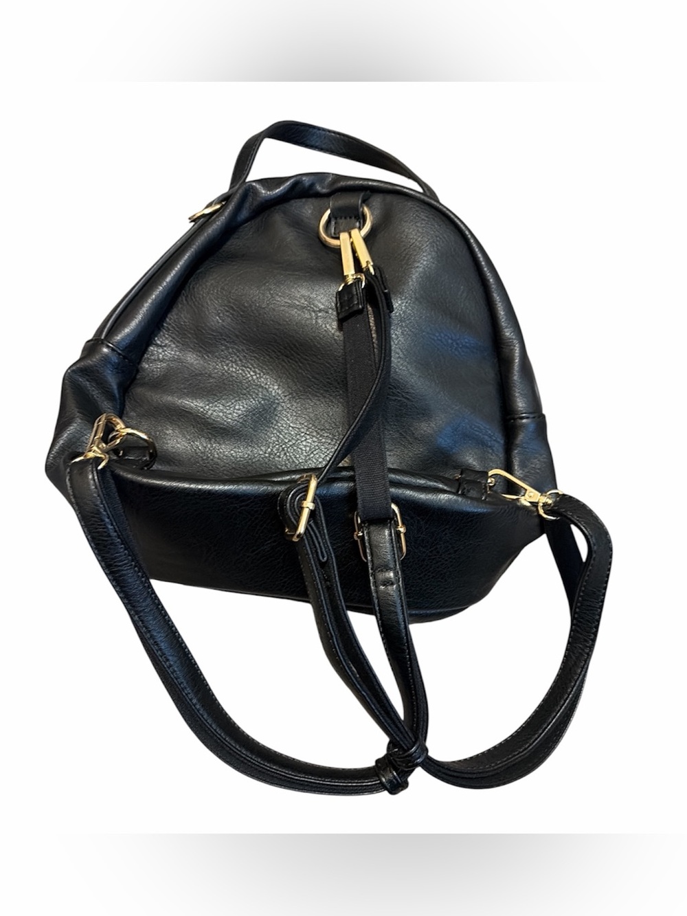 Cluci Vegan Leather Convertible Backpack Crossbody Bag Black Gold Hardware - Picture 3 of 8